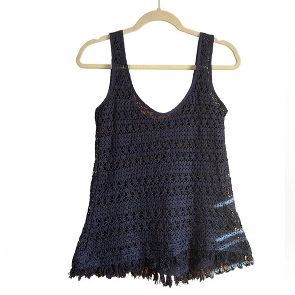 SANCTUARY NAVY BLUE CROCHET TANK - Picture 1 of 3